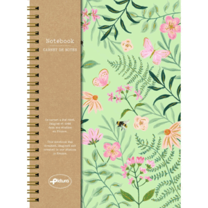 CUADERNO A5 ESPIRAL NATURELLES FLORES MARIPOSAS 128H RAYADAS
