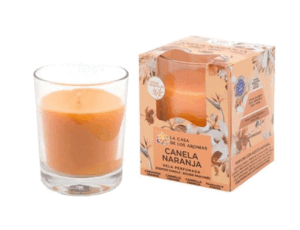 VASO VELA GRANDE 140G CANELA Y NARANJA
