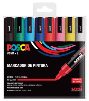 PACK 8 ROTULADORES PC-5M POSCA SURTIDO BASICOS UNIBALL