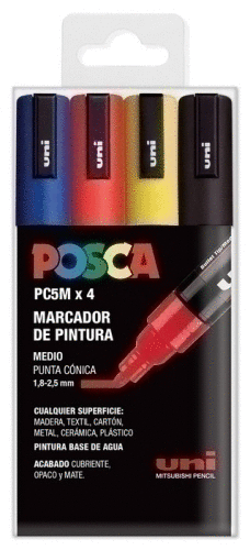 PACK 4 ROTULADORES PC-5M POSCA SURTIDO BASICO UNIBALL