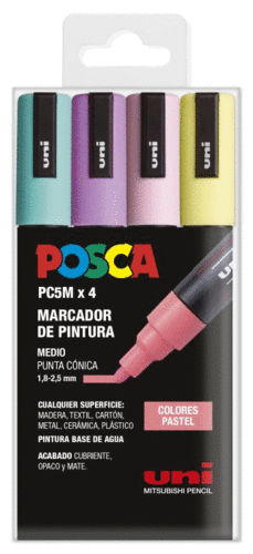 PACK 4 ROTULADORES PC-5M POSCA SURTIDO PASTEL UNIBALL