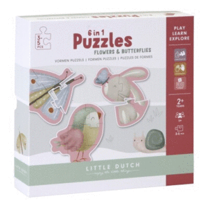 PUZZLE 6 EN 1 FLORES Y MARIPOSAS LITTLE DUTCH